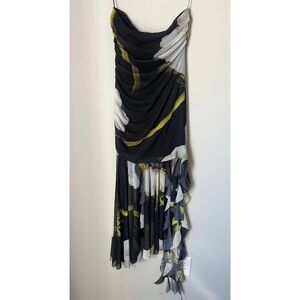 Viral and Rare ZARA Strapless Printed Tulle Dress Large Flowers Midi Women's
